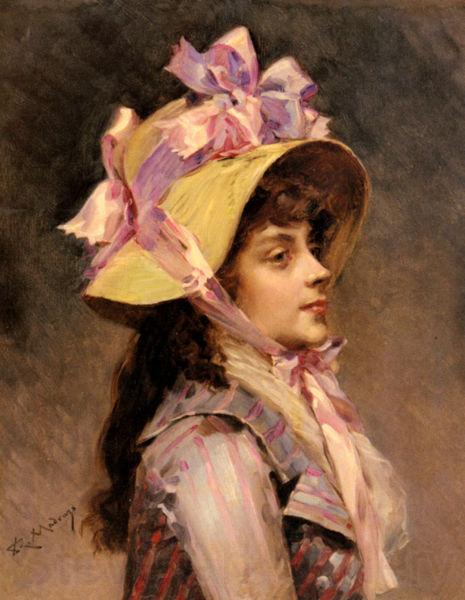 unknow artist Portrait Of A Lady In Pink Ribbons
